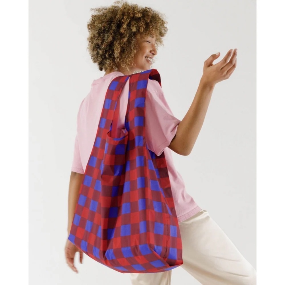 BAGGU NWOT Blue Red Buffalo Check Big Reusable Bag